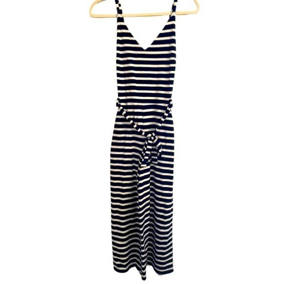 Nautical Montesau Navy and White Striped Romper - Picture 1 of 5
